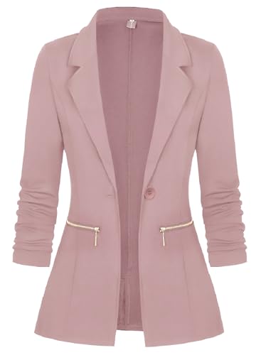 Genhoo Business Attire Lightweight Zip Pocket Soft Knit Blazers Cardigans