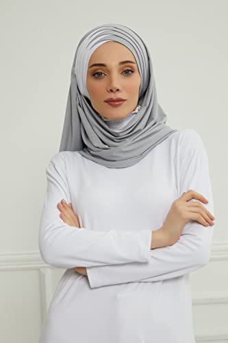 Aisha's Design Hijab Muslim Scarves for Women,%100 Cotton Presewn Jersey Shawl Turban, 2-Color4
