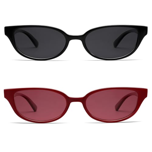 Image of VANLINKER Retro Semi Oval Polarized Sunglasses for Women Men Trendy Small 90s Style Vintage Narrow Rectangle Frame VL9833