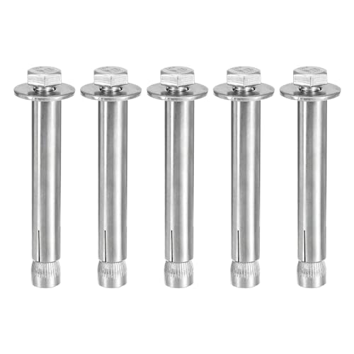 Image of DTGN M8 x 80 Hex Expansion Bolts - 5Pack - Good for Concrete Dry Brick Block Walls - 304 Stainless Steel - Silver