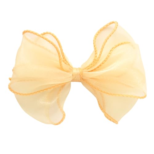 HAIRBOWS Girls' Organza with Trimmed Edge Bow with a Knot Wrap Center on a Clip, Hair Clip for Girls,Teens, and Women, 4 Inch Bow, Gold