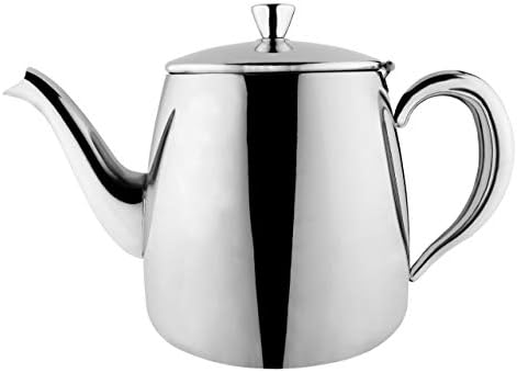 Café Olé PT-048 Premium Tea Pot, 18/10 Stainless Steel, Mirror Polished, 48oz, Stay Cool Hollow Handles, Perfect Pour Spout, Silver