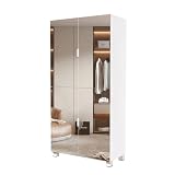 Organizedlife Mirror Shoe Cabinet with 4 Door, 8 Height Adjustable Shelves & for 24-32 Pairs Shoe, Free Standing Shoe Rack Organizer for Entryway, White