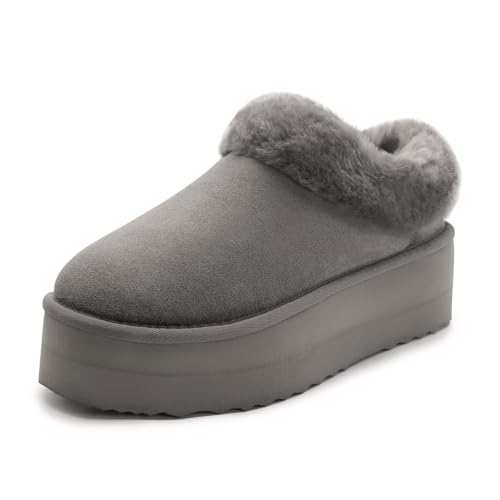 Arhlefit Platform Slippers for Women Slip-on Winter Warm Fuzzy Fluffy Suede Slippers Shoes for House Indoor and Outdoor