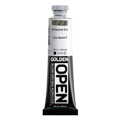 OPEN Slow-Drying Acrylics by GOLDEN, N5 Neutral Gray, 2 fl oz. tube, Professional Acrylic Paint, Opaque