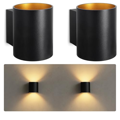 SSC-LUXon 2 pezzi TUANI lampada da parete per interni, colore nero, rotonda, lampada da parete dorata, design up down, attacco per 1 lampadina G9