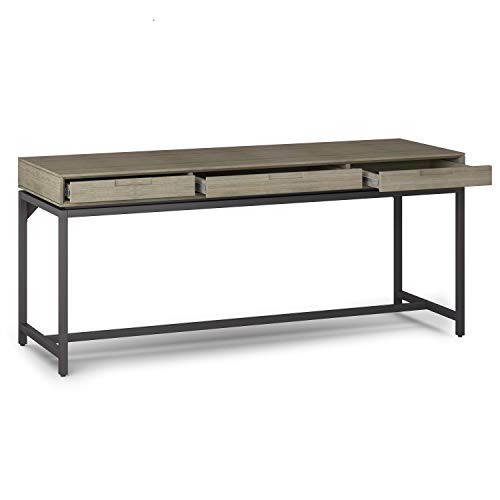 Simplihome Banting Solid Wood And Metal Modern Industrial 72 Inch Wide Home Office Desk, Writing Table, Workstation, Study Table Furniture In Distressed Grey With 2 Drawers #TOP2