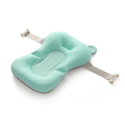 AIEBAO Almofada Banho Bebê, Antialérgico, Alças Reguláveis, Rede Apoio, Antideslizante, 47 x 30 x 6 (AxCxL), Poliéster, Poliestireno e Elastano, Azul Ciano.