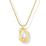 FILMOON Chunky Gold Necklace for Women 18K Gold Plated Irregular Oval Pendant Necklace Dainty Snake Chain Trendy Minimalist Statement Gold Necklace Gift