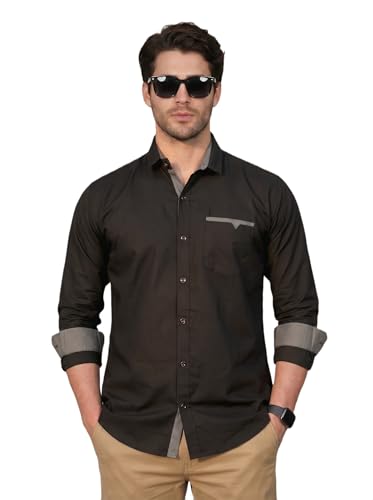 Image of Diverse Men's Cotton Blend Shirt with Pocket Design Spread Collar Full Sleeves Regular Fit and Standard Length | Comfortable Cotton Casual Shirt for Man