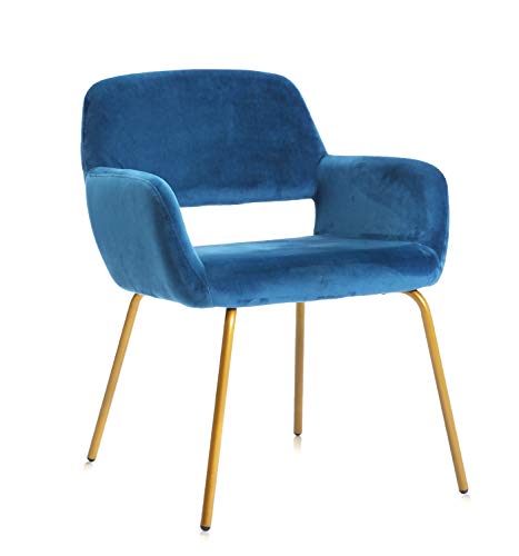 NOVIGO Modern Velvet Accent Chair with Armrest and Solid Golden Metal Leg for Living Room Teal