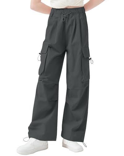 Image of AOWKULAE Girls Cargo Pants Casual Drawstring Jogger Sportswear Parachute Pants