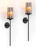 Walasis Black Wall Candle Holder Decor: 22 Inch Metal Long Candle Sconces with Smokey...