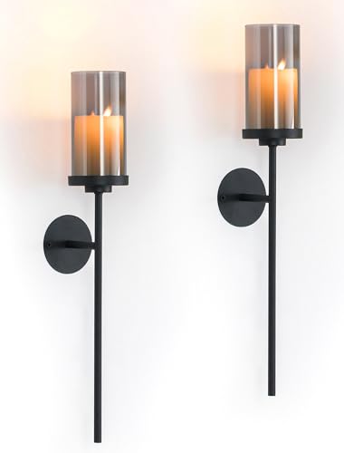 Walasis Black Wall Candle Holder Decor: 22 Inch Metal Long