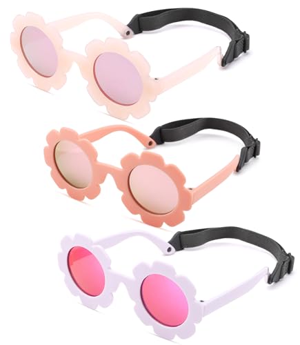 Image of Polarized Baby Sunglasses with Strap – Flexible Flower Shaped Sunglasses for Toddler & Infant Age 0-24 Months