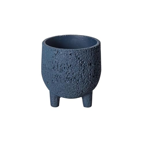 fengqingyunyan0304 Vaso di fiori, Vaso da fiori a tre gambe con foro di drenaggio, pianta tavolo in cemento texture roccia vulcanica(Blue)