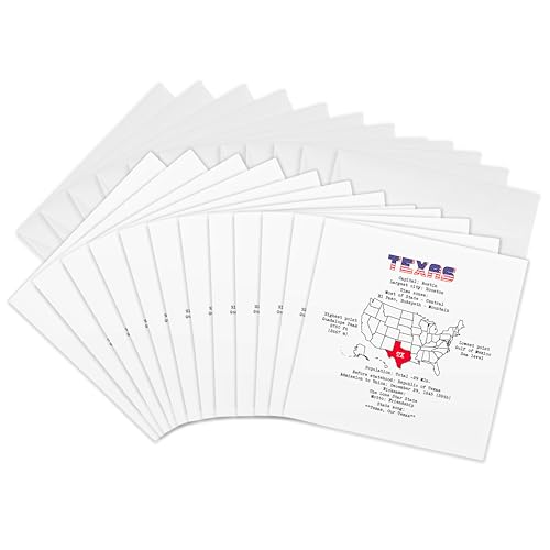 Cartes de vœux Texas USA avec faits géographiques utiles lot de 12 pièces 15x15 cm 3dRose