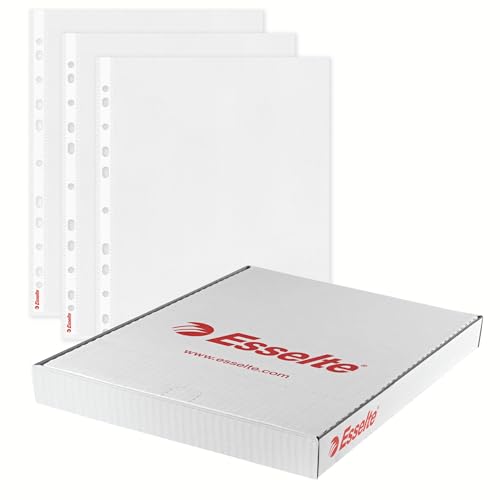 Esselte, Funda perforada multitaladro (16 taladros), tamaño A4 para proteger documentos en casa, oficina o en el colegio, caja 100 unidades, PP (polipropileno) 100% reciclable, 85µ, 46099