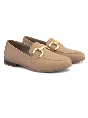 Image of San Frissco Women's Loafers | Solid Round Toe Slip-On Shoes for Women PU Moccasins with Horsebit & Buckle | Comfortable $ Lightweight for Casual, Office & Daily Use