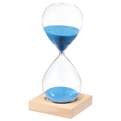 PATIKIL 30 Minutes Sand Timer, Sand Watch with Wood Base Hour Glass Sandglass Timer Clock for Living Room Home Office Restaurant Decoration, Blue