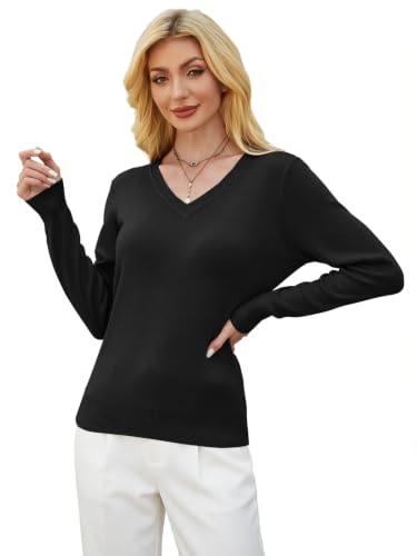 Image of GKBK Women's Sweaters 2026 Fall Fashion Lightweight Classic V Neck Business Casual Outfits Long Sleeve Knit Pullover Tops
