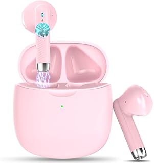 Jxrev Wireless Earbuds, Bluetooth 5.3 Headphones HI-FI Stereo, Wireless Earphones 35H Playtime Type-C Charging, In Ear Headphones with CVC 8.0 Noise Reduction, IP7 Waterproof, Touch Control, Pink