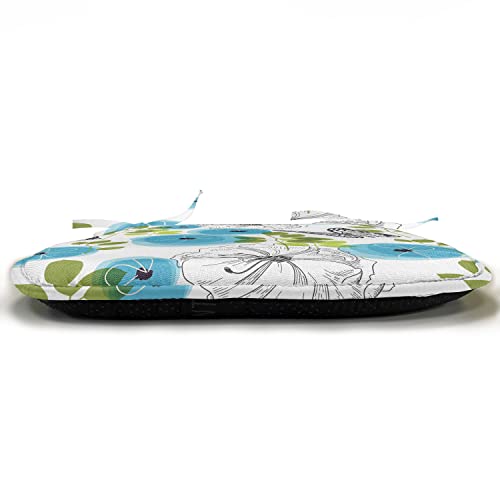Lunarable Pale Blue Chair Seating Cushion Set Of 6, Blue Poppies Butterfly Branches Leaves Botany Garden Nature Concept, Anti-Slip Seat Padding For Kitchen & Patio, 16"X16", Pale Blue Green White #TOP2