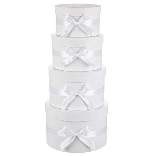 GnFlus Gift Boxes with Lids for Presents Set of 4 for Arrangements Flowers Wedding Birthday Valentines Bridesmaid Christmas Party White