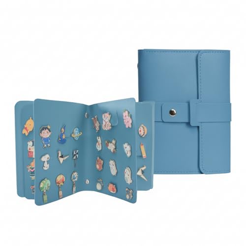 Image of Enamel Pin Display Book - 4 Page Leather Travel Organizer for Collectors, Portable Lapel Pin Holder with Secure Storage, Compact Pin Trading Book (Blue)