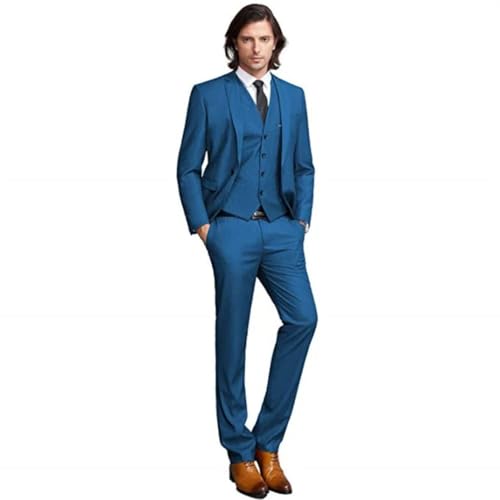 Men's Set Slim Fit Suit Solid Color Jacket +Vest+ Pants Suit