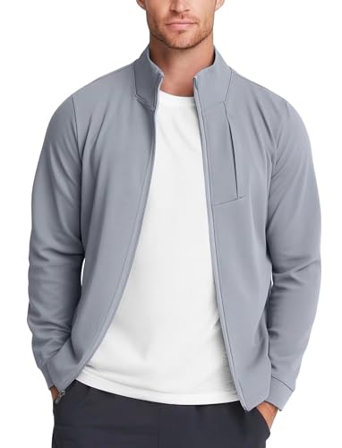 Zengjo Men's Track Jackets Full-Zip Athletic Jacket Sweatshirt Mock Neck with Zipper Pockets