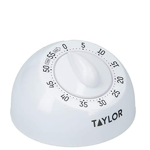 Kitchen Timer, Classic Mechanical Cooking and Baking Countdown Rotating Alarm, 60 Minutes, White