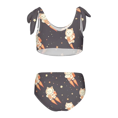 KLL Cute White Cat Astronaut Floating in Space Girls' Two Pieces Bikini Set Beach Swimsuits Swimming Suits Adjustable Strap2