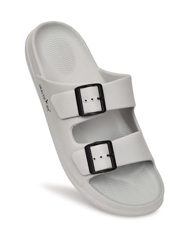 Image of HEALTH FIT Extra Soft Premium Classic Cushion Sliders /Slippers with Adjustable Buckle Strap & Light Weight Anti-SkidWaterproof Flip Flops for Men's HF150