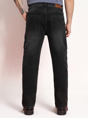 Image of Urbano Fashion Men's Regular Fit Washed Cargo Jeans with 6 Pockets Stretchable