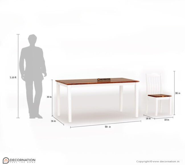 Image of DecorNation Avery Solid Wooden 6 Seater Dining Table Set with Chairs | White & Brown Finish | Glossy Top Rectangular Dining Table | Modern Dining Furniture for Home