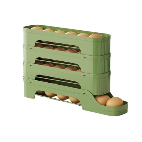Soporte para huevos de refrigerador, estante para ahorrar espacio con diseño de diapositiva de gravedad, se adapta a la mayoría de estantes de puerta de nevera, organizador de plástico sin BPA (verde)