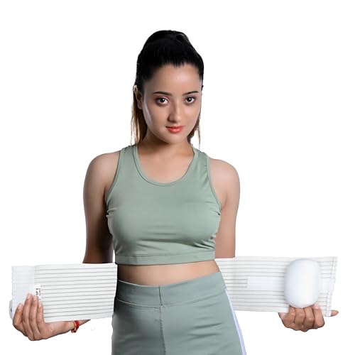 Image of Wonder Care Polyester Umbilical White Hernia Belt Pain Relief Support Brace With 1 Removable Compression Pad For Men & Women (L)