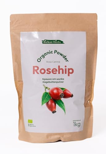 Organic Hagebuttenpulver, 1 kg, Balkan Herbs - fein gemahlene Schalen & Kerne | Naturrein & ohne Zusätze