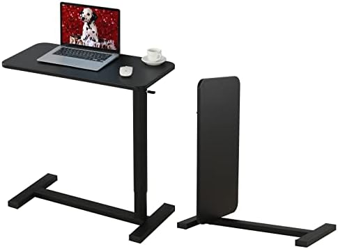 TORRAINAKE Mobile Standing Desk -90° Tiltable Storable Rolling Laptop Desk, 30 inches Overbed Table with Gas Spring Riser and Wheels for Offices, Home, Medical and School,Black