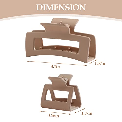 10 Pack Hair Clips, Large Hair Clips For Thick Hair, Square Hair Claw Clips, Big Retabgle Hair Claw Clips For Long Curly Hair, Neutral Aesthetic Claw Clips For Women Girls, Strong Hold Matte Hair Clips, Hair Accessories For All Hairstyles, Khaki Colors #TOP1