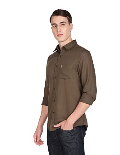 Image of U.S. Polo ASSN. Men's Solid Cotton Linen Tailored Fit Spread Collar Casual Shirt