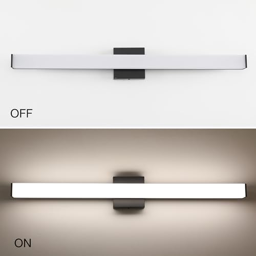 Image of Bathroom Vanity Light Brushed Nickel Square LED 24 inch 14W 4000K Natural White Light Wall Bar Lighting Fixtures Over Mirror (Matte Black, 31.5in 4000K Dimmable)