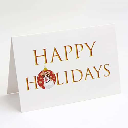 Caroline's Treasures CK9151GCA7P Australian Shepherd Red and White #2 Happy Holidays Greeting Cards and Envelopes Pack of 8 Blank Cards with Envelopes Whimsical A7 Size 5x7 Blank Note Cards