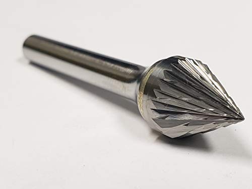 1/2" Cut Diam, 7/16" Cut Length, 1/4" Shank Diam, Cone, Double Cut Burr, Carbide, Point End, 2-35/64" OAL, 60° Included Angle, Industry Spec SJ-5-D