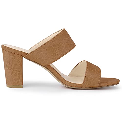 Allegra K Women's Opened Toe Block Heeled Camel Slide Sandals 8.5 M Us #TOP6
