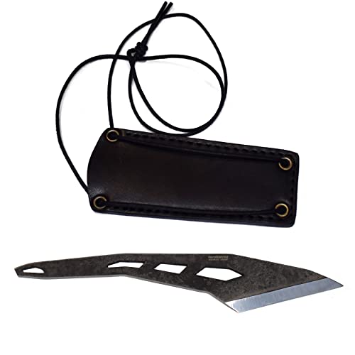BPSKNIVES Kiridashi - Skelett-Feststehendes Messer mit Echtem Lederetui - Halsmesser - Feststehendes Outdoor-Messer - Kohlenstoffstahl Campingmesser