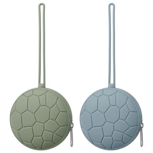 Image of 2 Pack Silicone Pacifier Holder Case, Soft Silicone Newborn Baby Silicone Pacifier Holder for Boys & Girls, Portable Silicone Pacifier Container Case (Sage/Ether)
