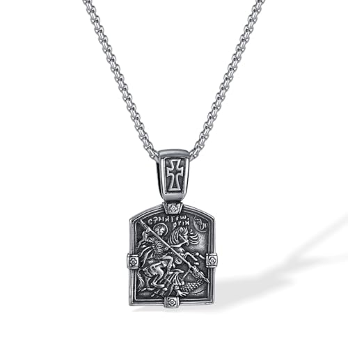 SMANXEY St. George and the Dragon Pendant Necklace Men's Titanium