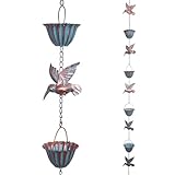 JIADEXIN Rain Chains for Gutters, 8.8 Ft Rain Chains with 8 Cups & 9 Hummingbird Decor, Rain Barrels to Collect Rainwater from Gutter, Gutter Downspout Extensions